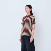 Women Striped Polo Top - Brown - SW2603071A