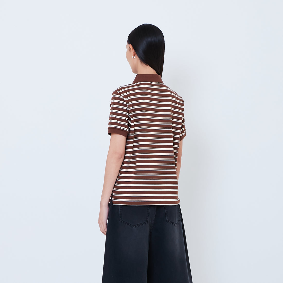 Women Striped Polo Top - Brown - SW2603071A