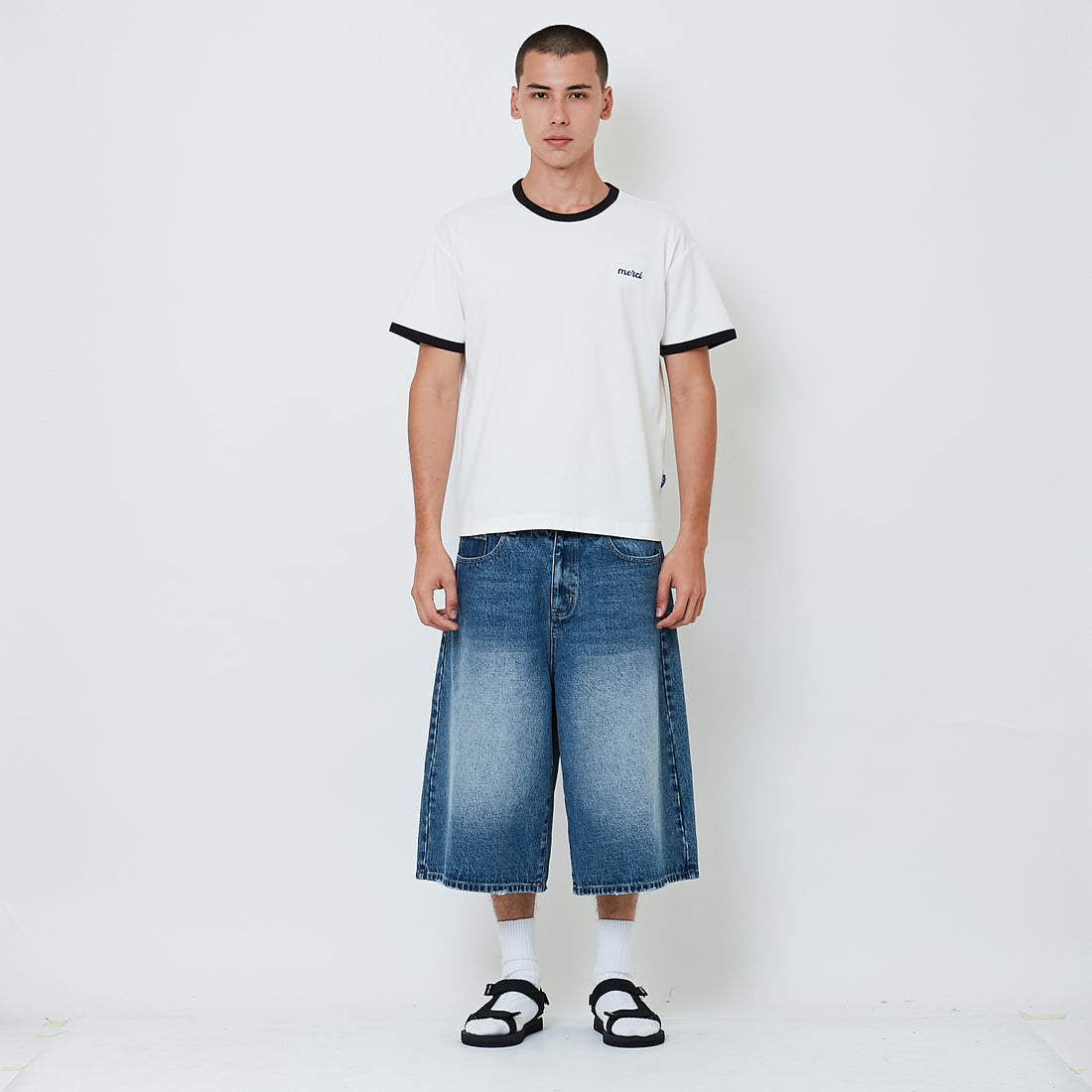 Men Quarter Length Jorts - Light Blue - SM2603060A
