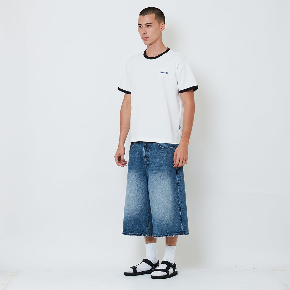 Men Quarter Length Jorts - Light Blue - SM2603060A