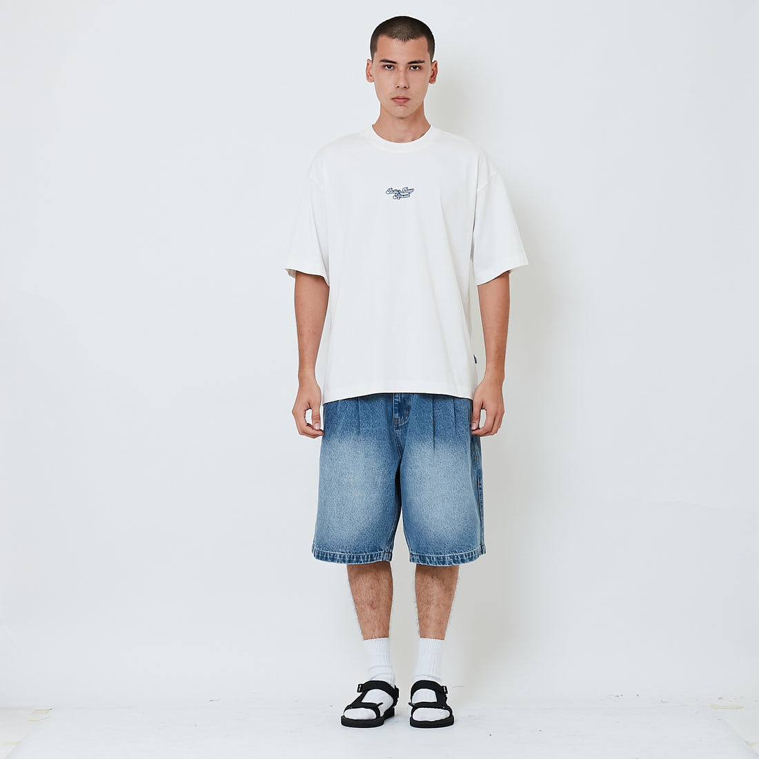 Men Pleated Jorts - Light Blue - SM2605103A