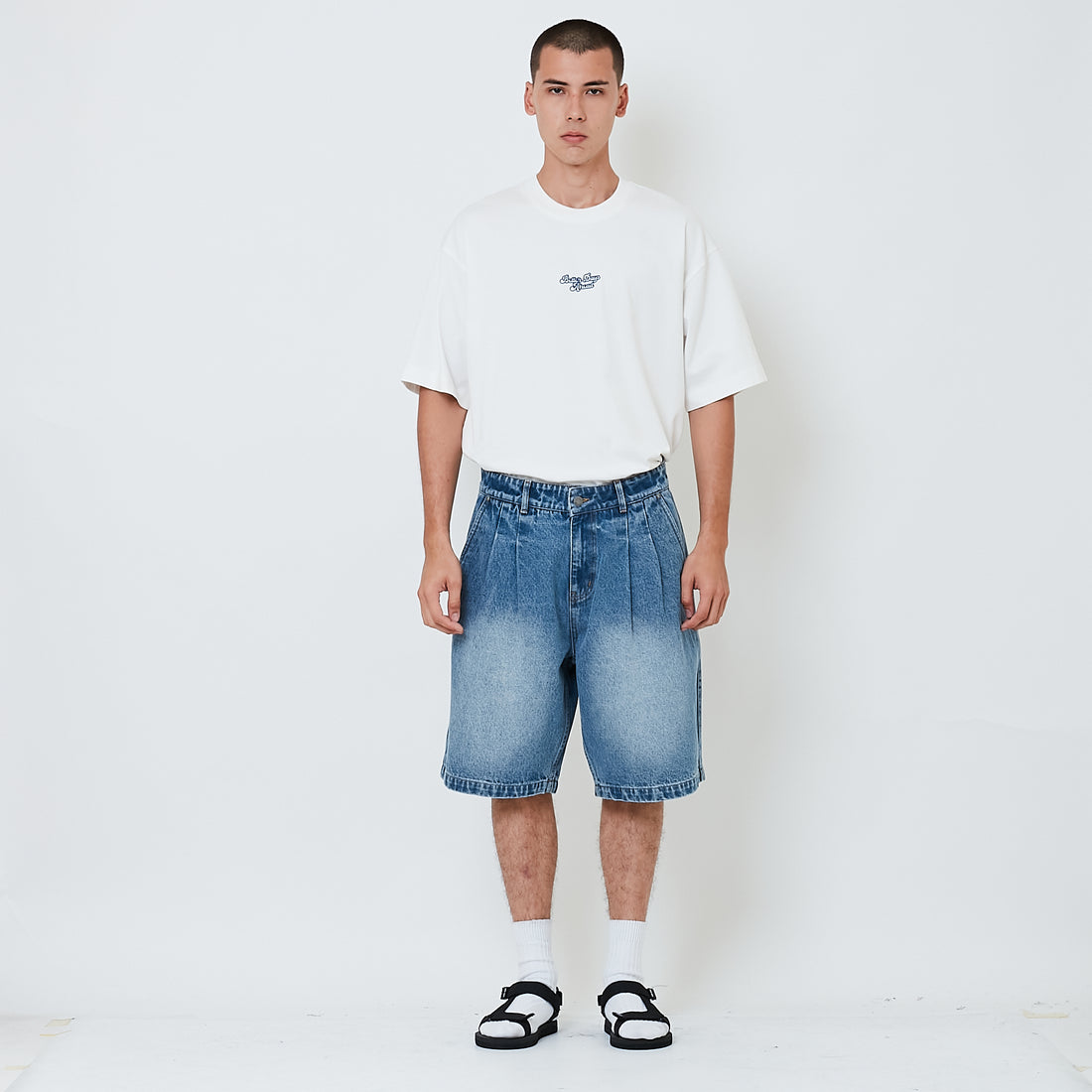 Men Pleated Jorts - Light Blue - SM2605103A