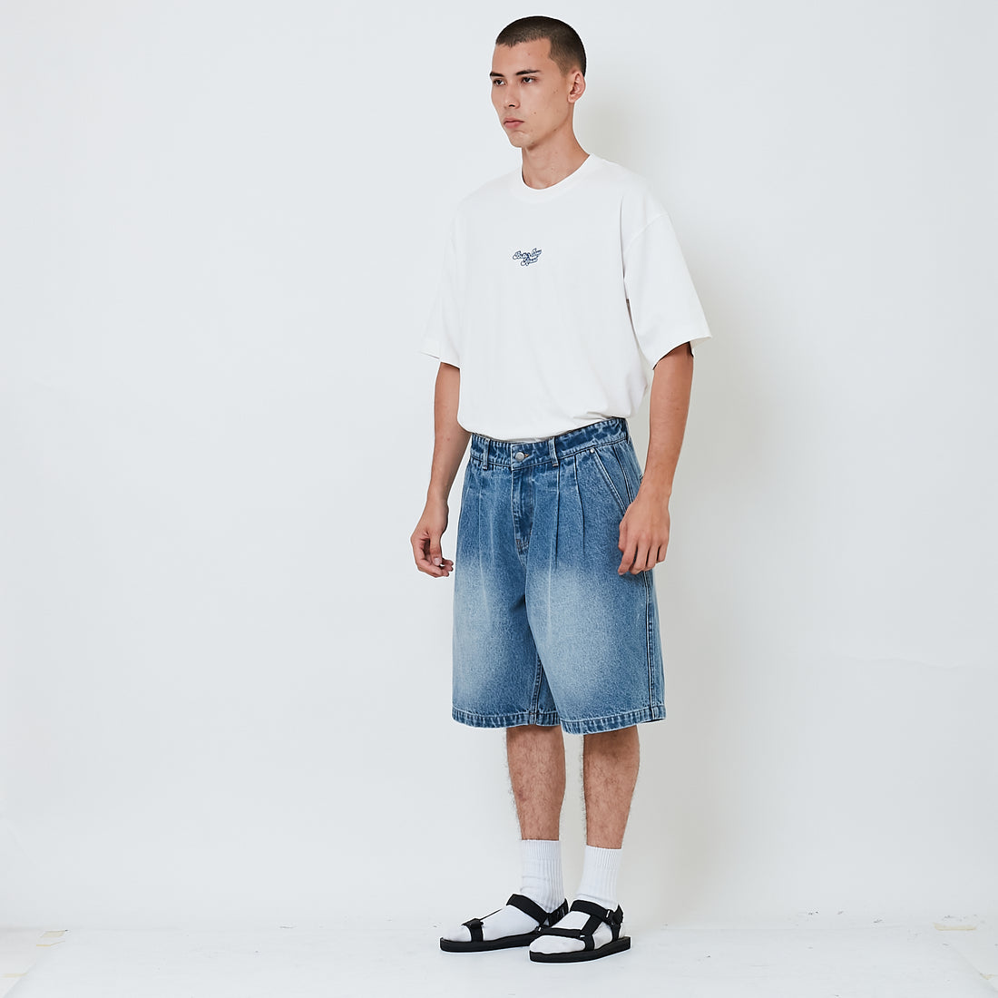 Men Pleated Jorts - Light Blue - SM2605103A