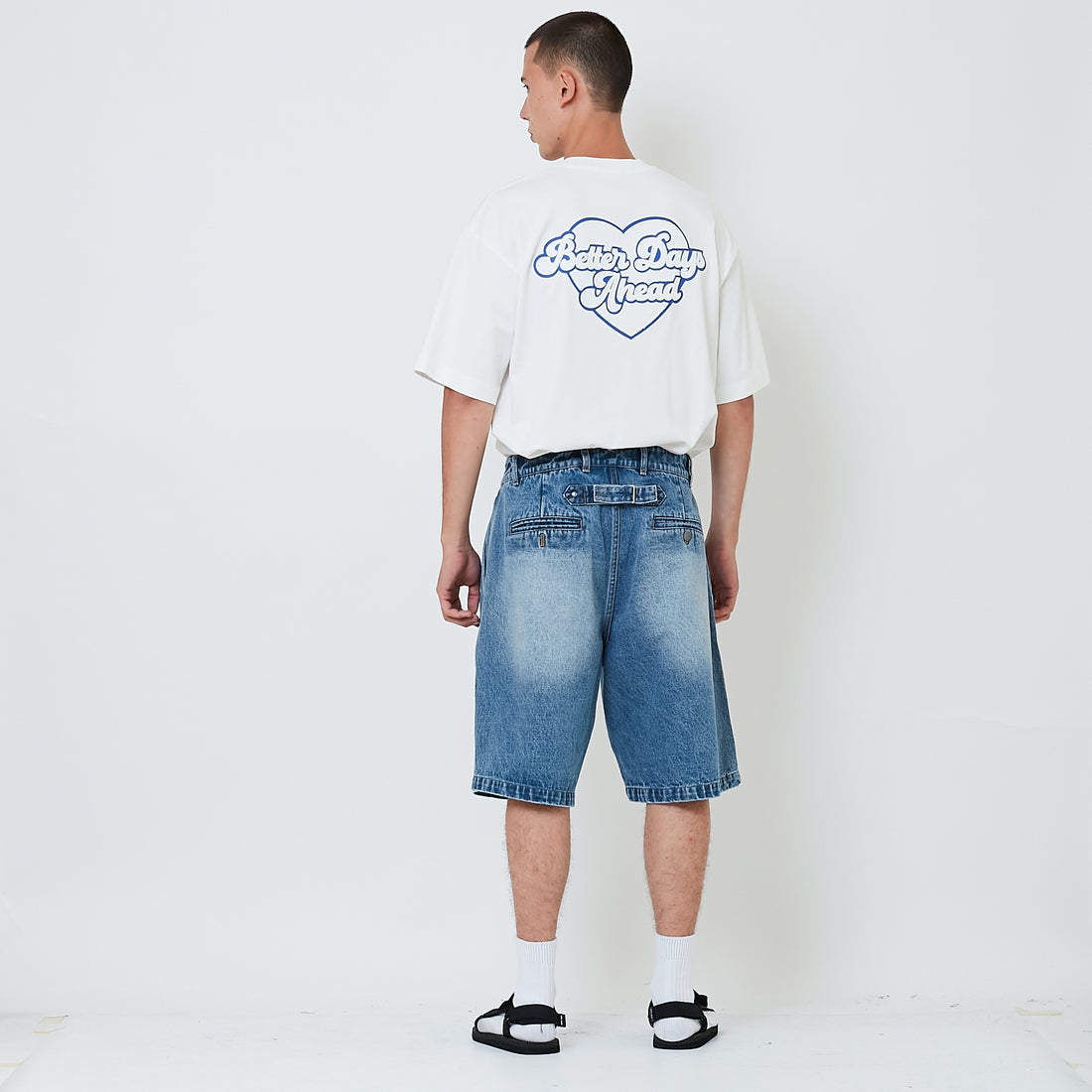 Men Pleated Jorts - Light Blue - SM2605103A