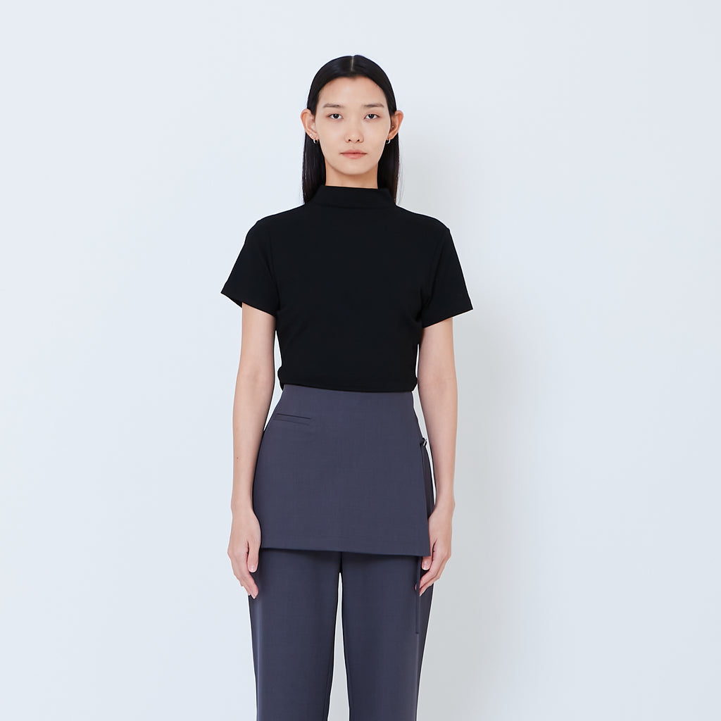Women Side Gather Top - Black - SW2603070D