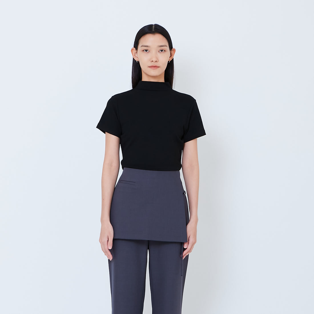 Women Side Gather Top - Black - SW2603070D