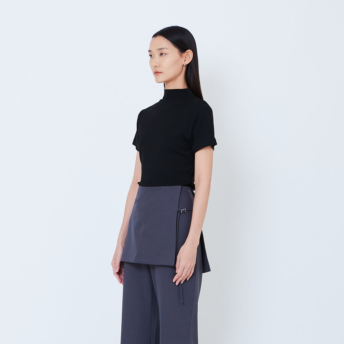 Women Side Gather Top - Black - SW2603070D