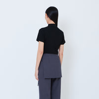 Women Side Gather Top - Black - SW2603070D