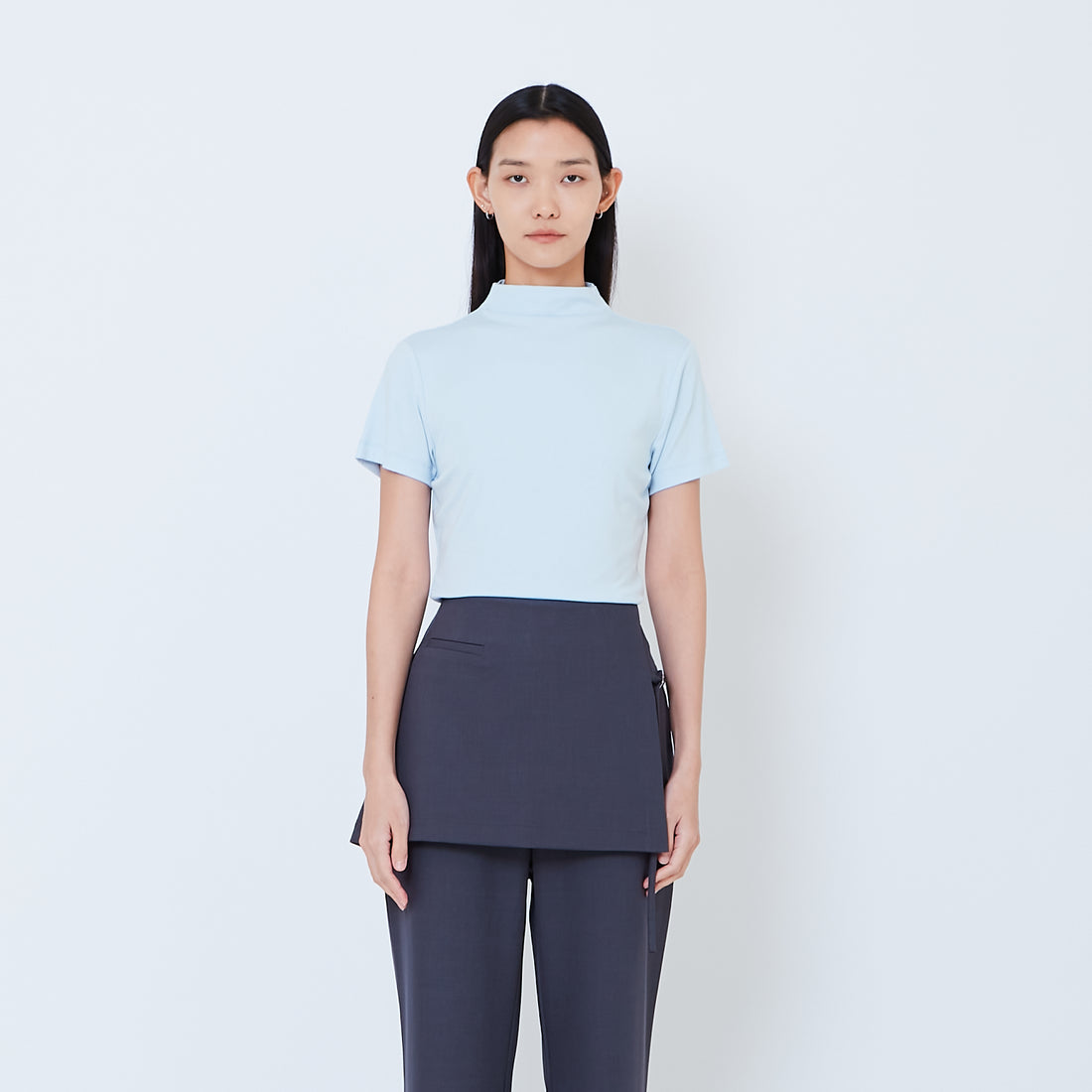 Women Side Gather Top - Light Blue - SW2603070B