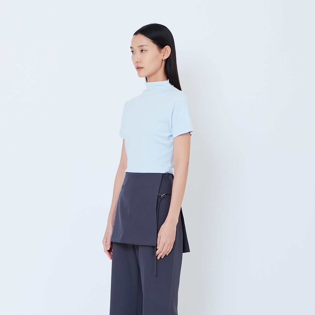 Women Side Gather Top - Light Blue - SW2603070B