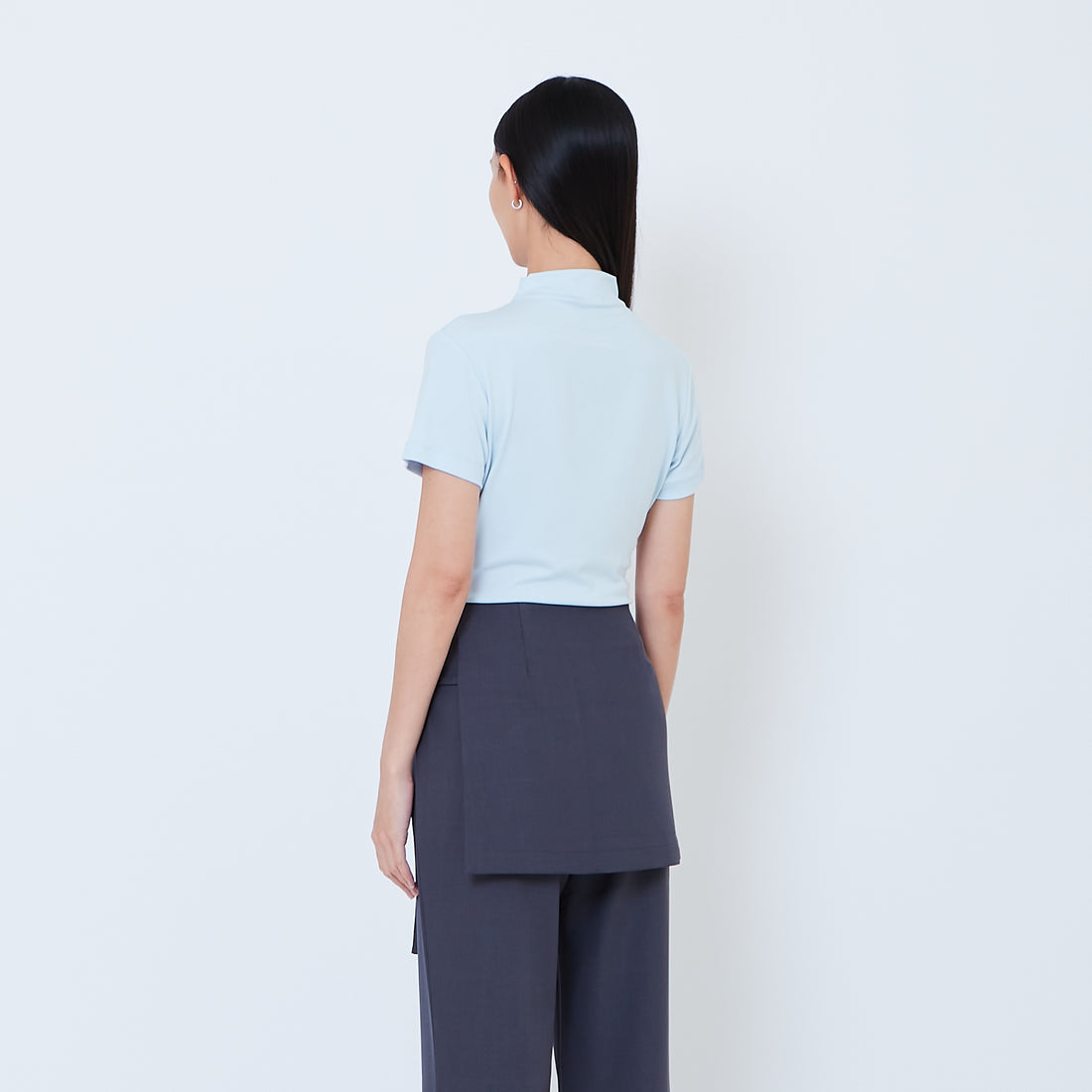 Women Side Gather Top - Light Blue - SW2603070B
