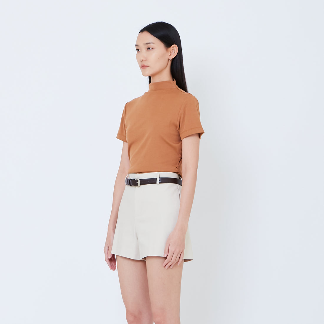 Women Side Gather Top - Brown - SW2603070C