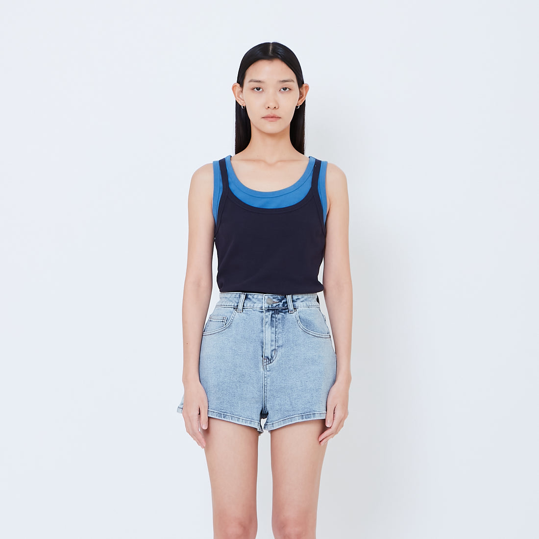 Women Double Layered Tank Top - Navy - SW2603068B
