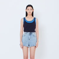Women Double Layered Tank Top - Navy - SW2603068B