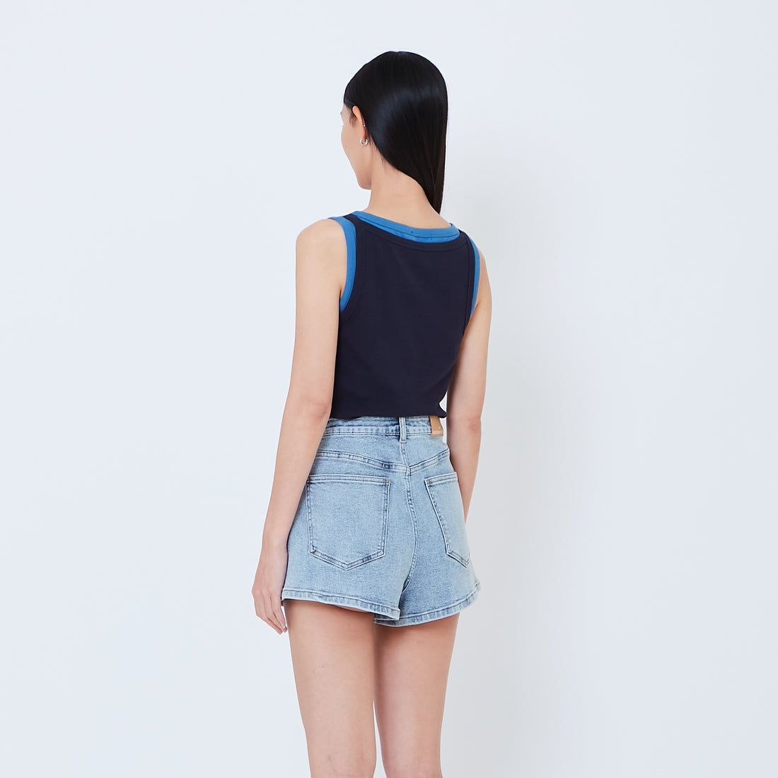 Women Double Layered Tank Top - Navy - SW2603068B