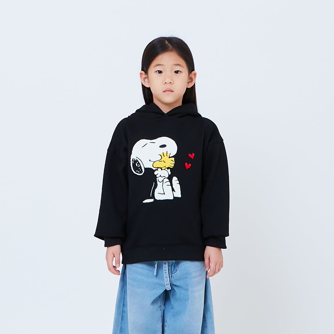 Peanuts Kids Embroidery Oversized Hoodie - Black - PK2605009B