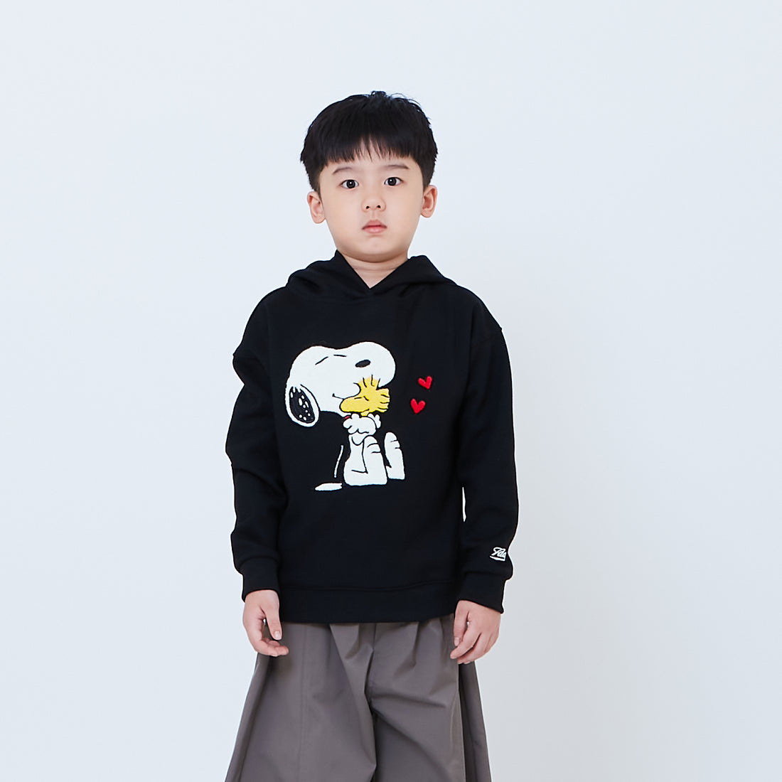 Peanuts Kids Embroidery Oversized Hoodie - Black - PK2605009B