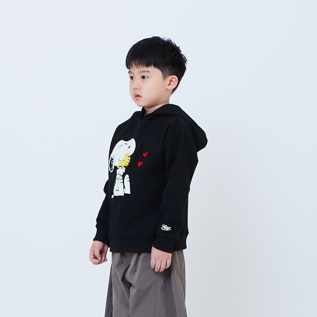Peanuts Kids Embroidery Oversized Hoodie - Black - PK2605009B