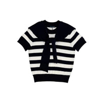 Women Striped 2-in-1 Knit Top - Navy - SW2605109B