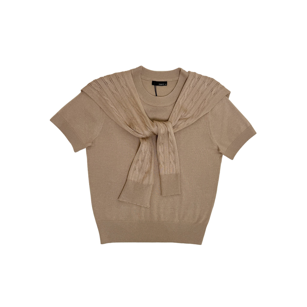 Women 2-in-1 Cable Knit Top - Khaki - SW2605108B