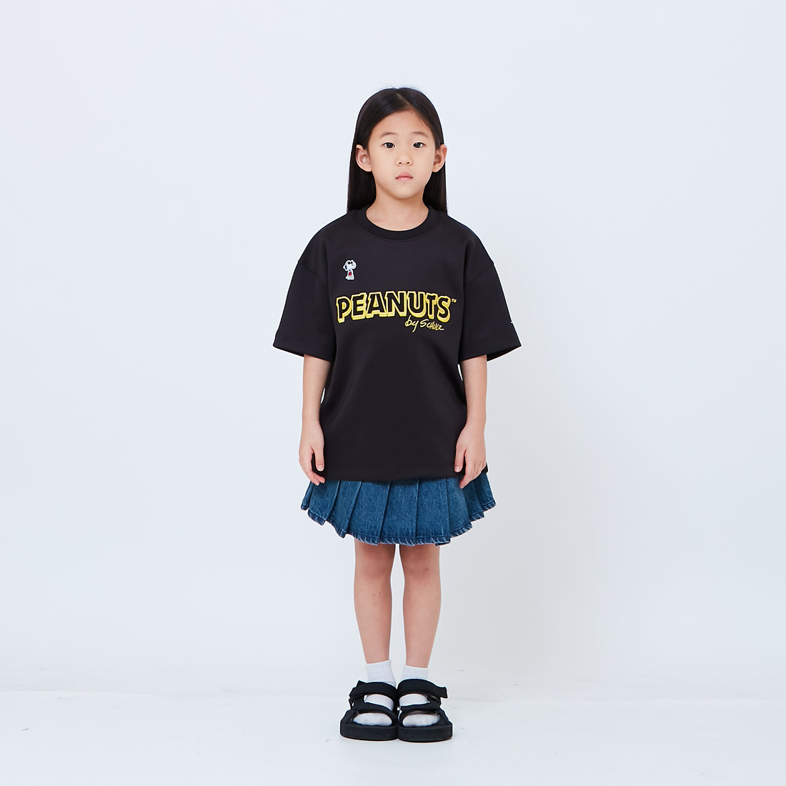 Peanuts Kids Printed Oversized Jersey Tee - Black - PK2605003C