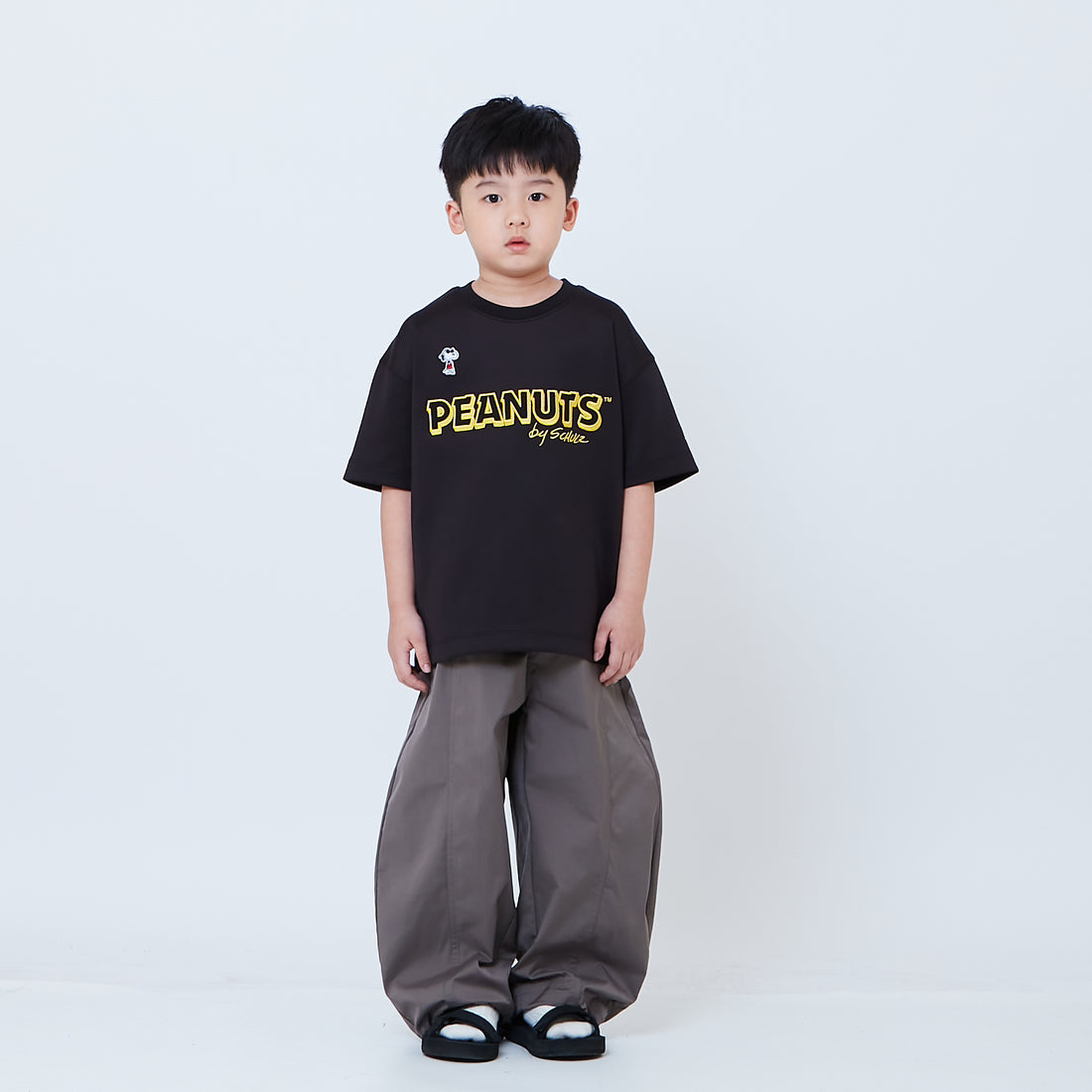 Peanuts Kids Printed Oversized Jersey Tee - Black - PK2605003C
