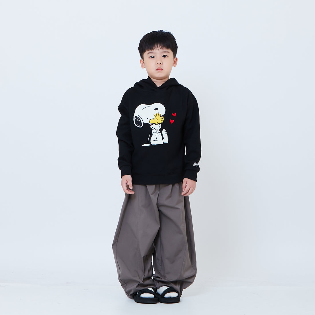 Peanuts Kids Embroidery Oversized Hoodie - Black - PK2605009B
