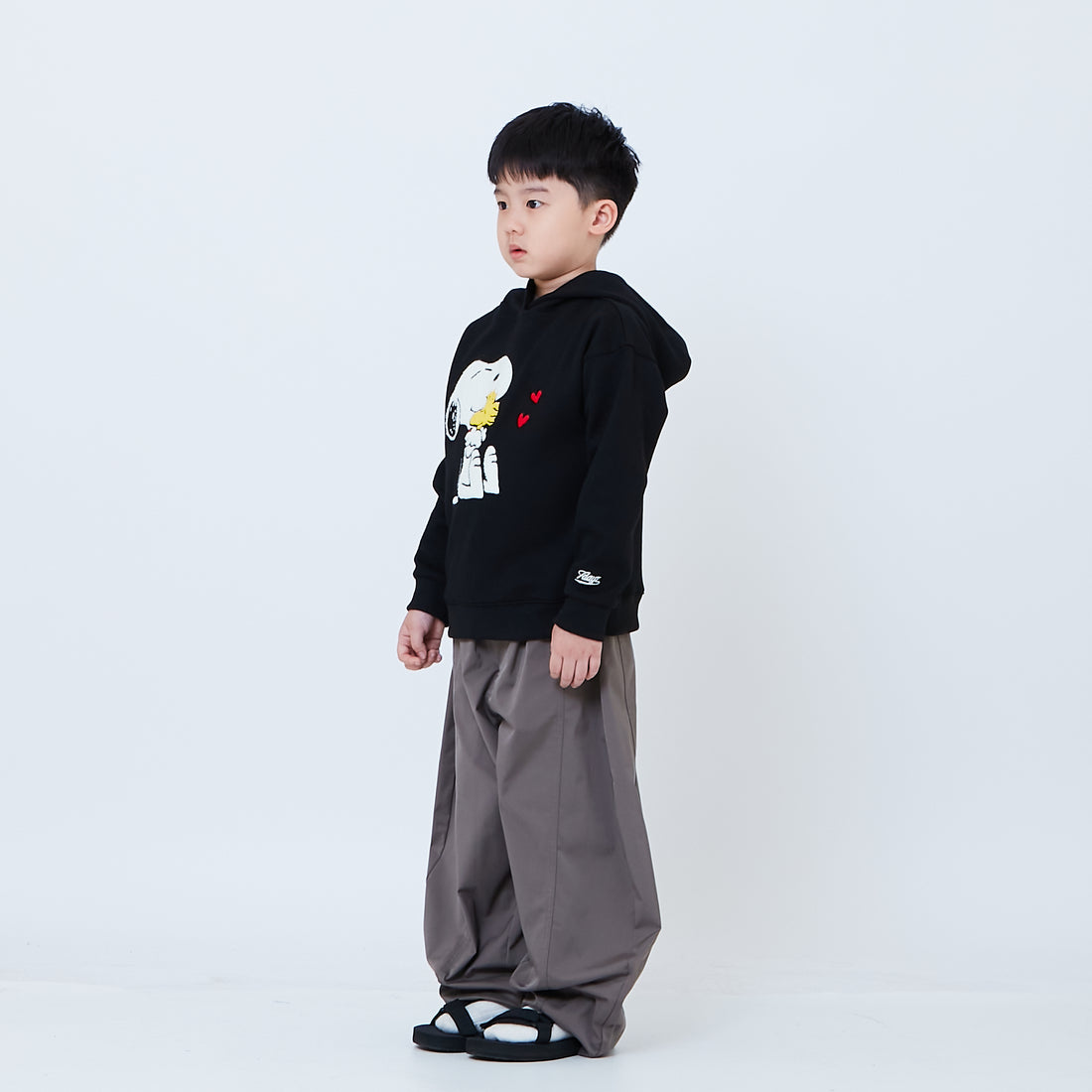 Peanuts Kids Embroidery Oversized Hoodie - Black - PK2605009B