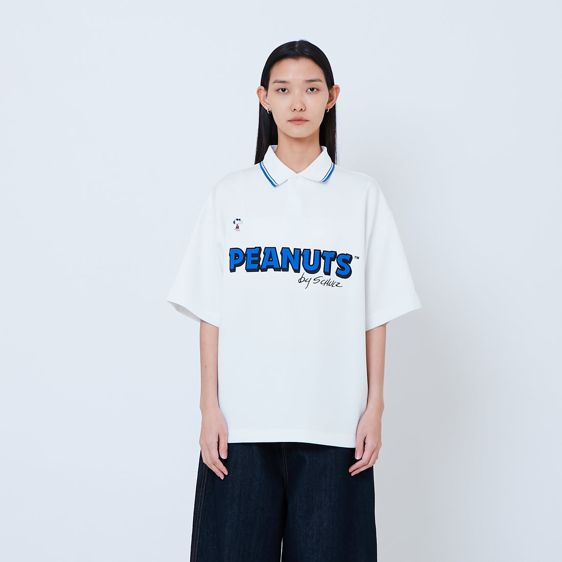 Peanuts Gender Neutral Printed Oversized Jersey Polo Tee - Off White - PU2605004A