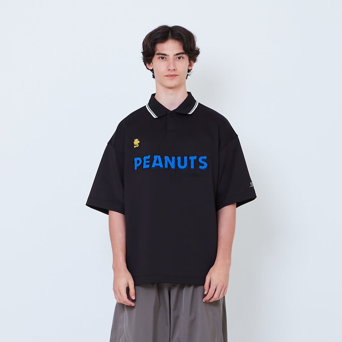 Peanuts Gender Neutral Printed Oversized Jersey Polo Tee - Black - PU2605004B