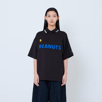 Peanuts Gender Neutral Printed Oversized Jersey Polo Tee - Black - PU2605004B