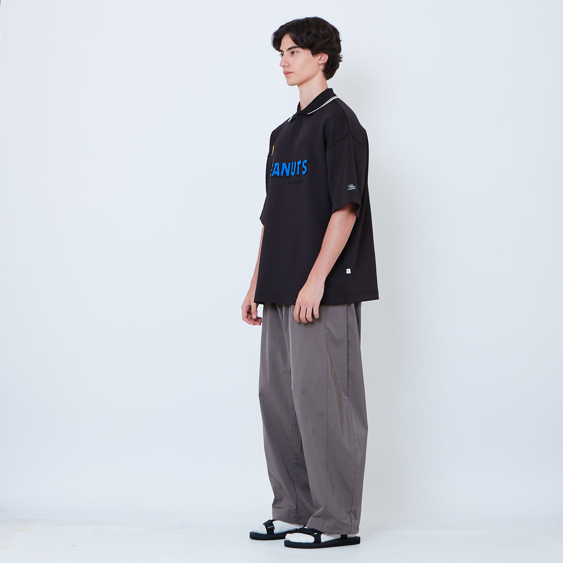 Peanuts Gender Neutral Printed Oversized Jersey Polo Tee - Black - PU2605004B