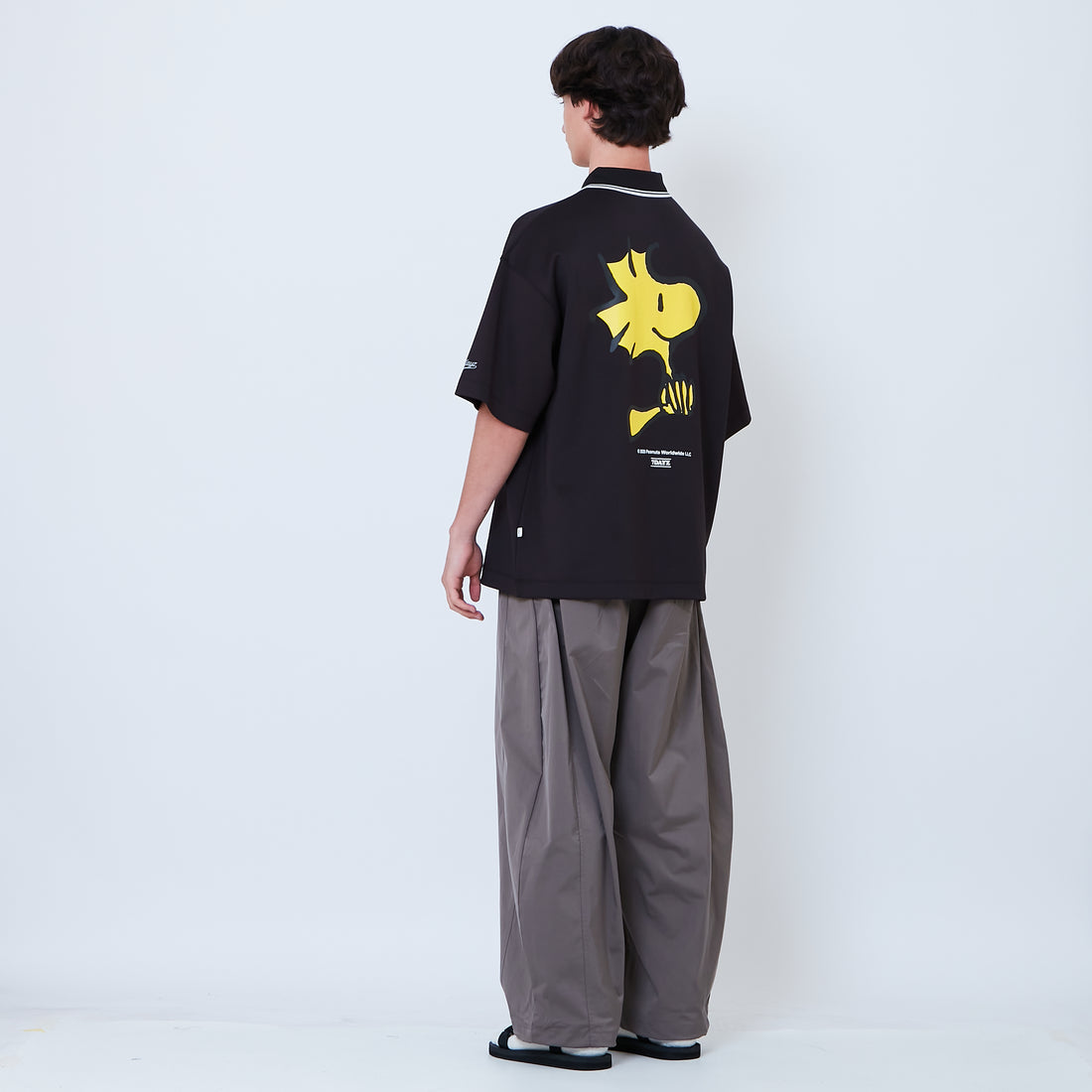 Peanuts Gender Neutral Printed Oversized Jersey Polo Tee - Black - PU2605004B