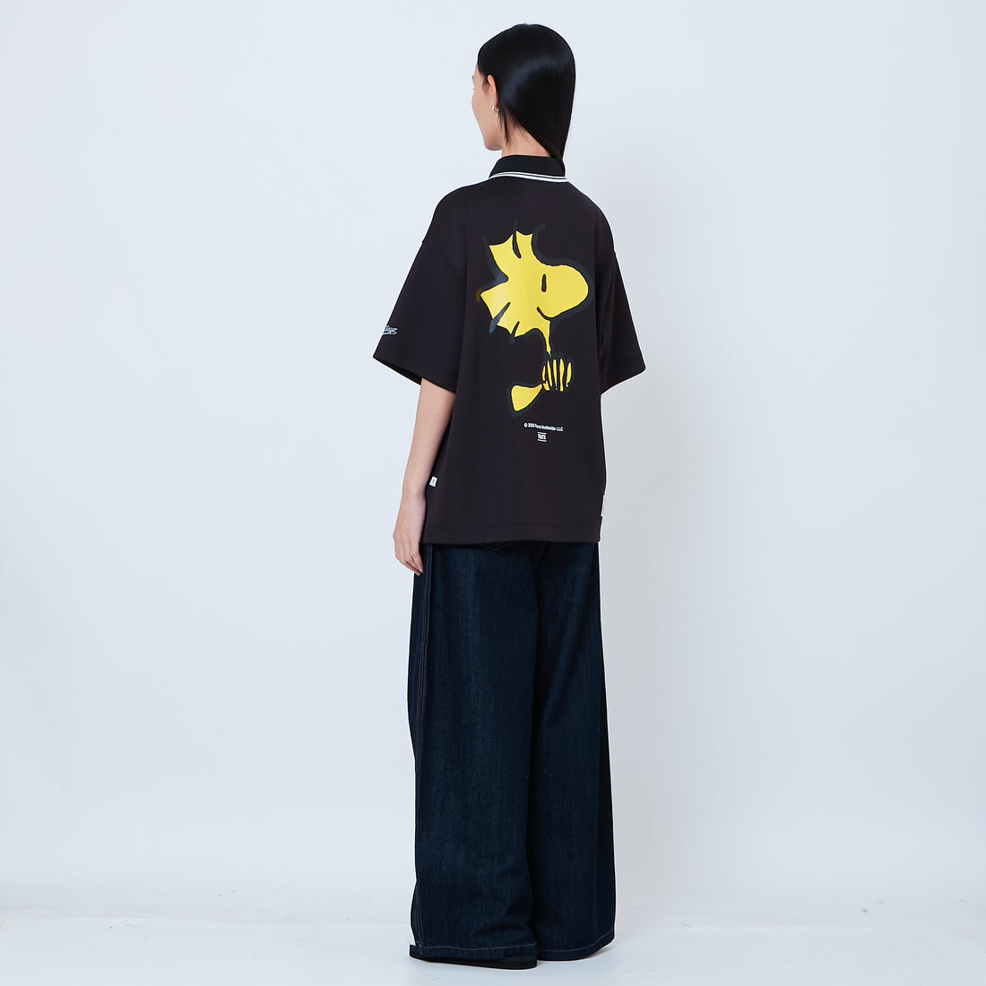 Peanuts Gender Neutral Printed Oversized Jersey Polo Tee - Black - PU2605004B