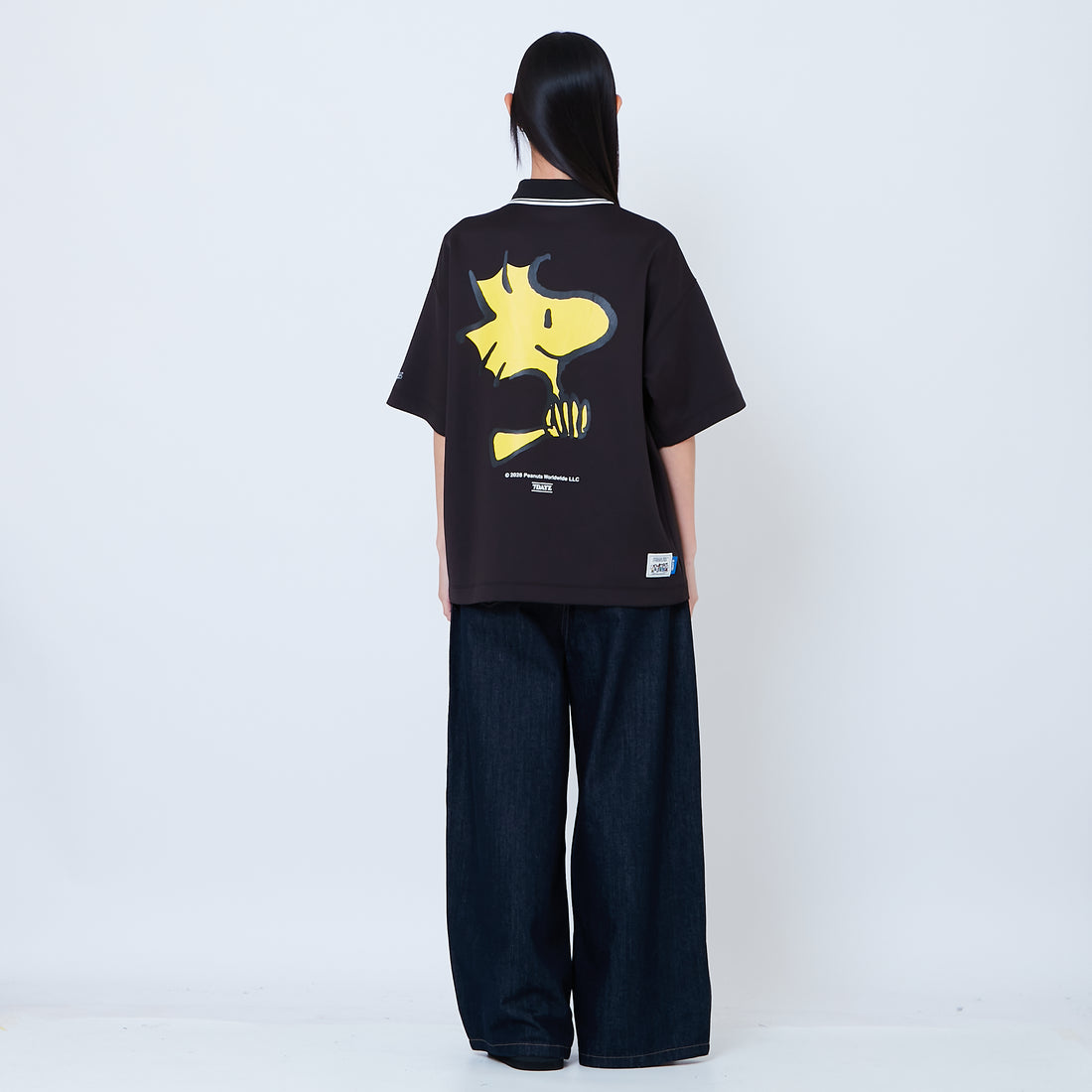 Peanuts Gender Neutral Printed Oversized Jersey Polo Tee - Black - PU2605004B