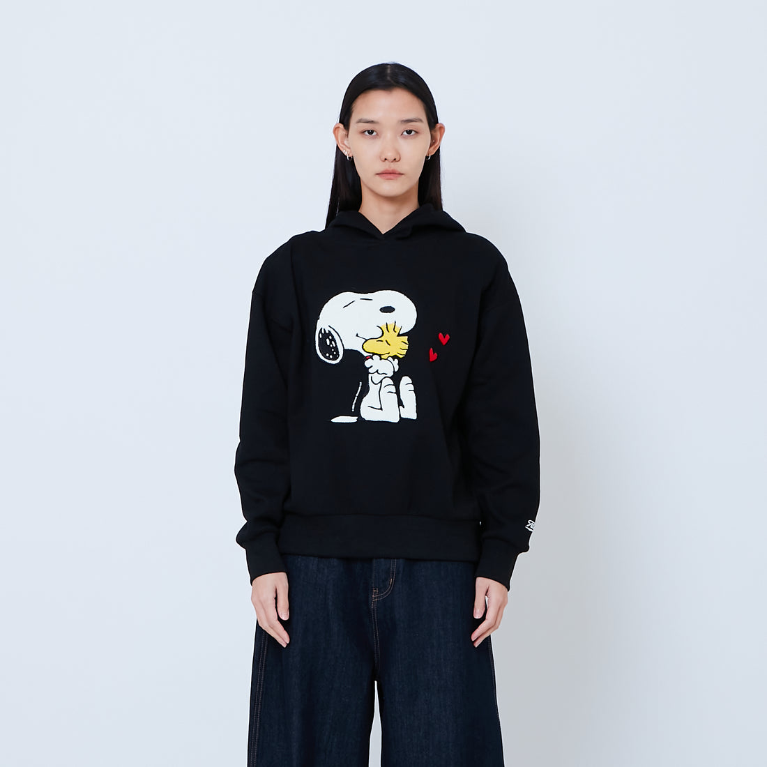 Peanuts Gender Neutral Embroidery Oversized Hoodie - Black - PU2605009B