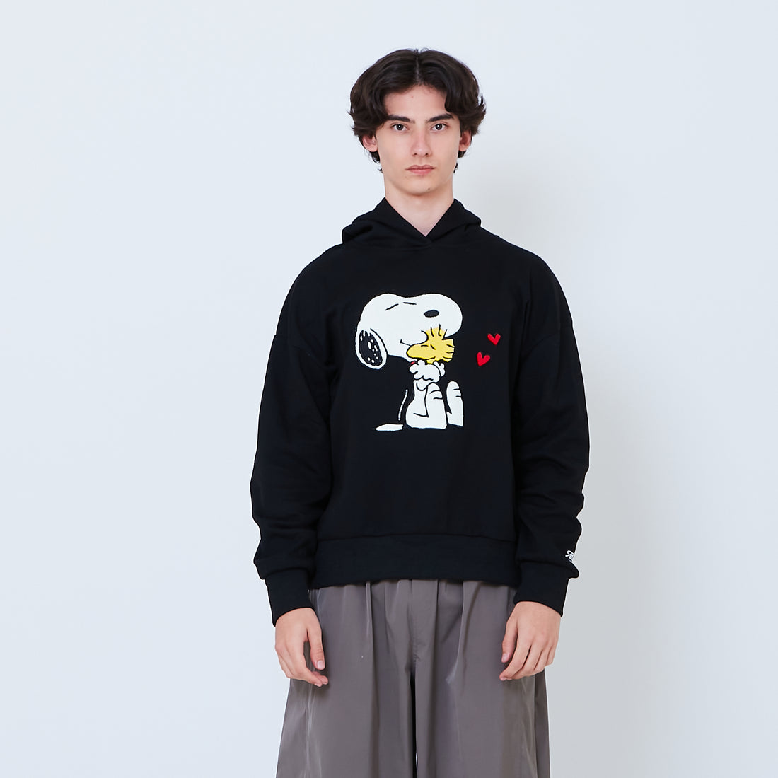 Peanuts Gender Neutral Embroidery Oversized Hoodie - Black - PU2605009B