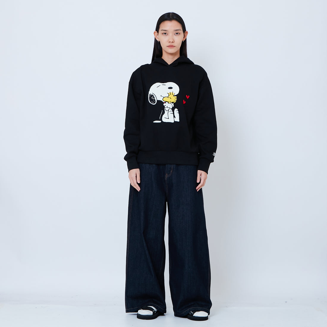 Peanuts Gender Neutral Embroidery Oversized Hoodie - Black - PU2605009B