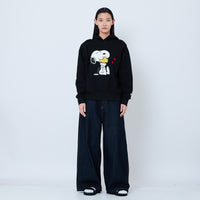 Peanuts Gender Neutral Embroidery Oversized Hoodie - Black - PU2605009B
