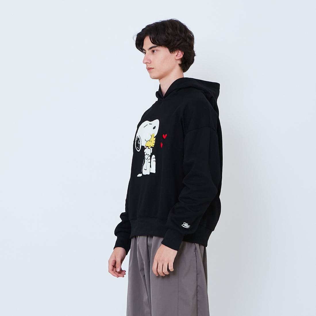 Peanuts Gender Neutral Embroidery Oversized Hoodie - Black - PU2605009B