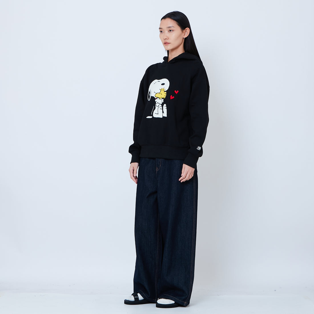 Peanuts Gender Neutral Embroidery Oversized Hoodie - Black - PU2605009B