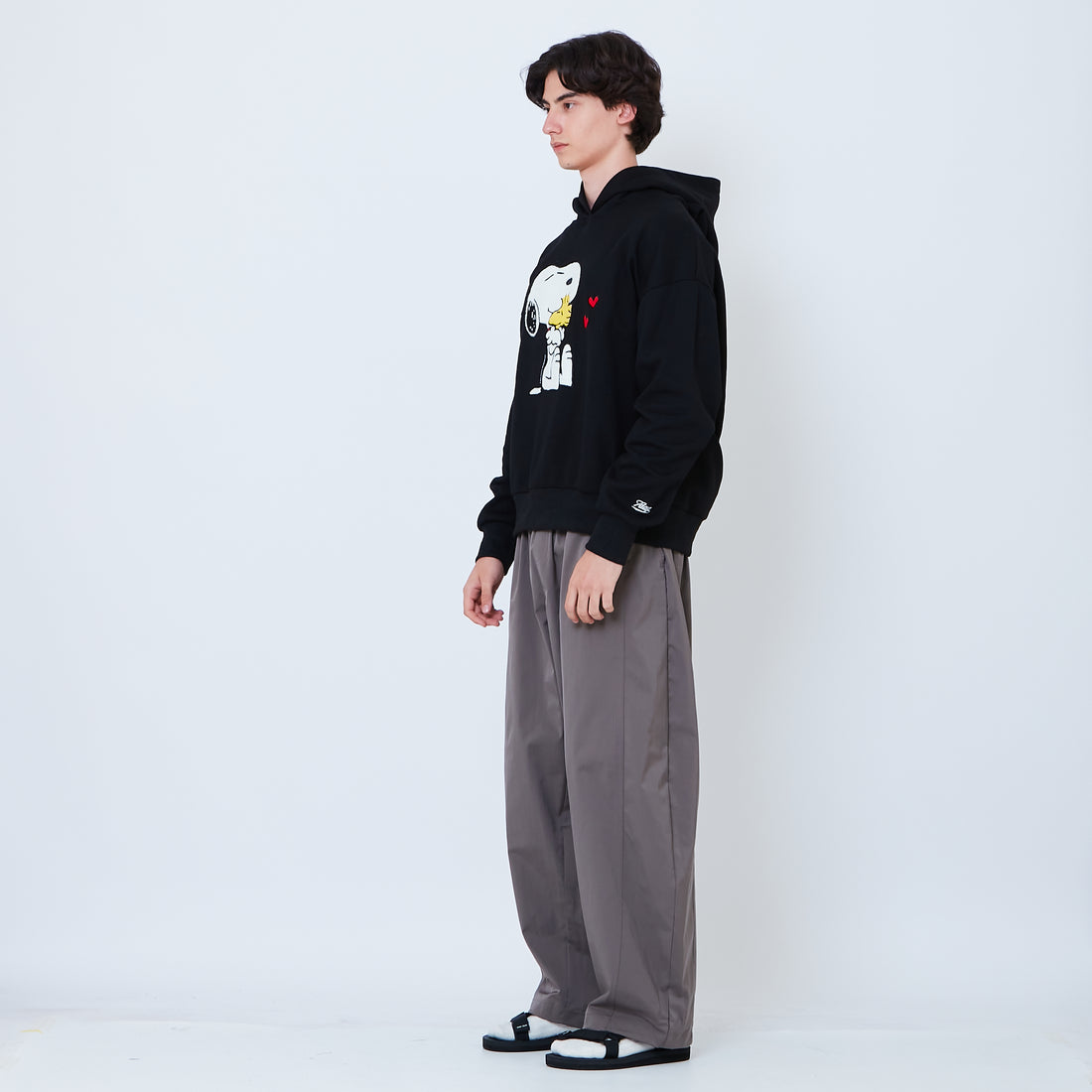 Peanuts Gender Neutral Embroidery Oversized Hoodie - Black - PU2605009B