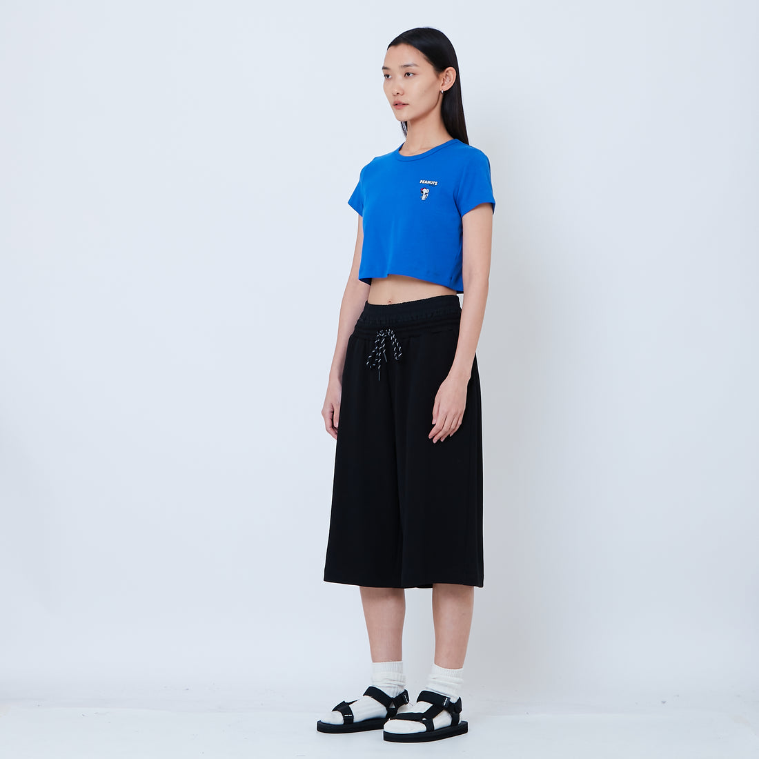 Peanuts Women Embroidery Cropped Tee - Blue - PW2605002A
