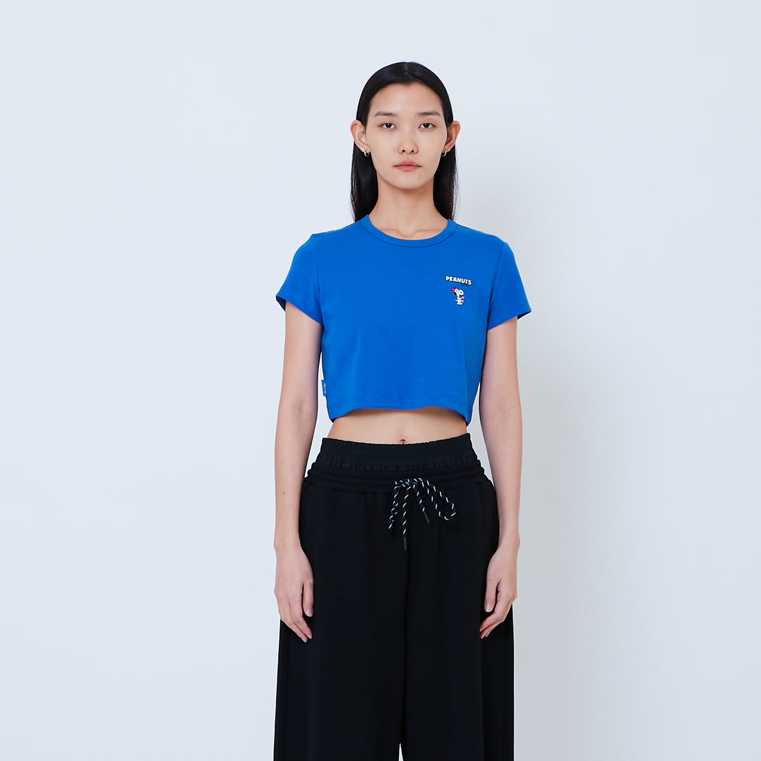 Peanuts Women Embroidery Cropped Tee - Blue - PW2605002A