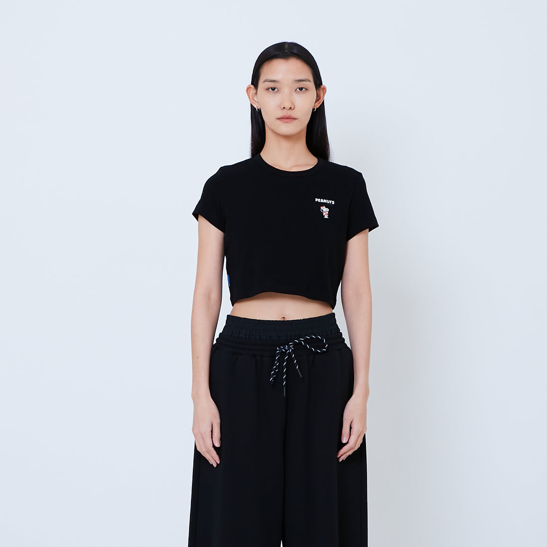 Peanuts Women Embroidery Cropped Tee - Black - PW2605002B