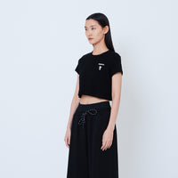 Peanuts Women Embroidery Cropped Tee - Black - PW2605002B
