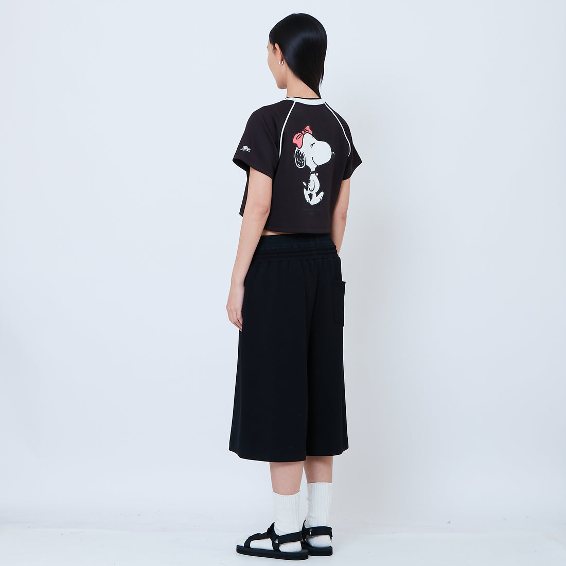 Peanuts Women Printed Cropped Jersey Tee - Black - PW2605003B