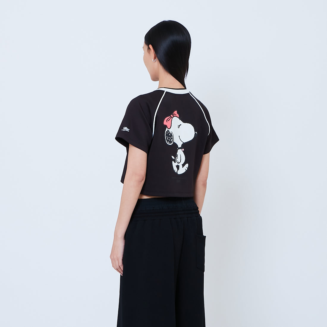 Peanuts Women Printed Cropped Jersey Tee - Black - PW2605003B