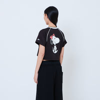 Peanuts Women Printed Cropped Jersey Tee - Black - PW2605003B