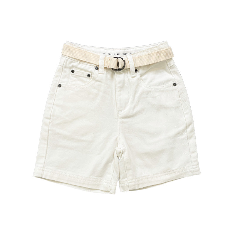 Boy Slim Fit Twill Shorts With Belt - Off White - SB2310246A